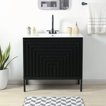Rowan Geometric Modern Transitional 2-Shelf Bath Vanity Cabinet Only (Sink Basin Not Included)